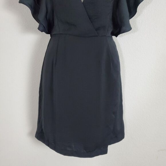 Avec Les Filles Dress Womens XS Black Ruffles Faux Wrap Mini Satin - Picture 3 of 12
